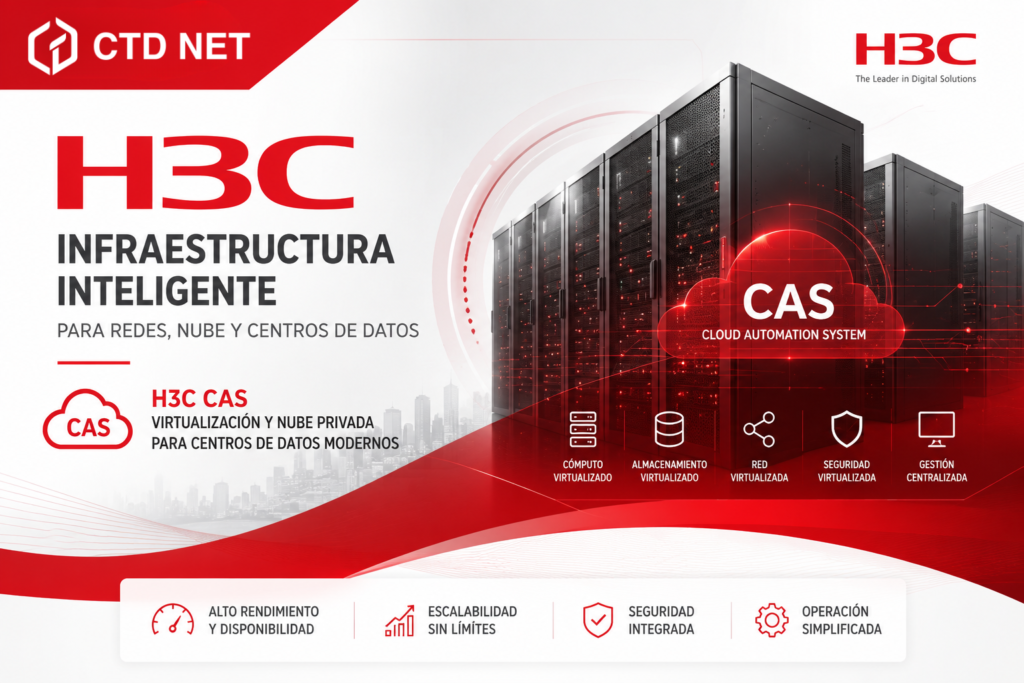 Soluciones H3C de networking, data center, cloud y virtualización CAS disponibles con CTD NET para proyectos empresariales.
